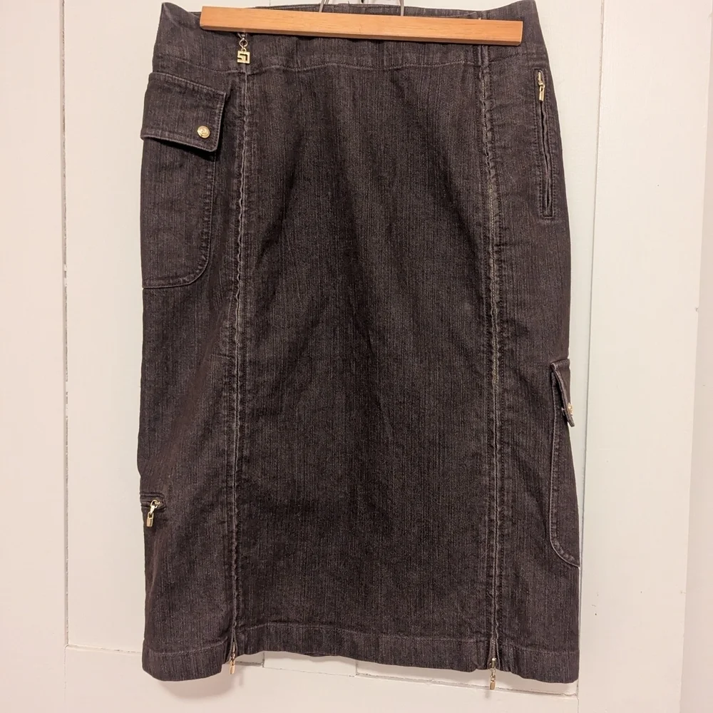 🟤 St. John Sport by Marie Gray Mocha Skirt size 8 cargo denim zippers pockets